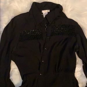 Black Button up lace shirt